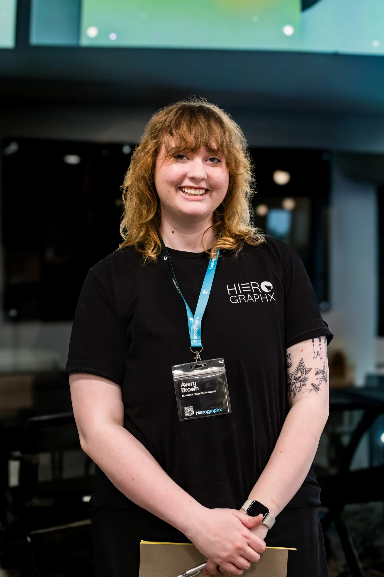 Hiero team member with a badge